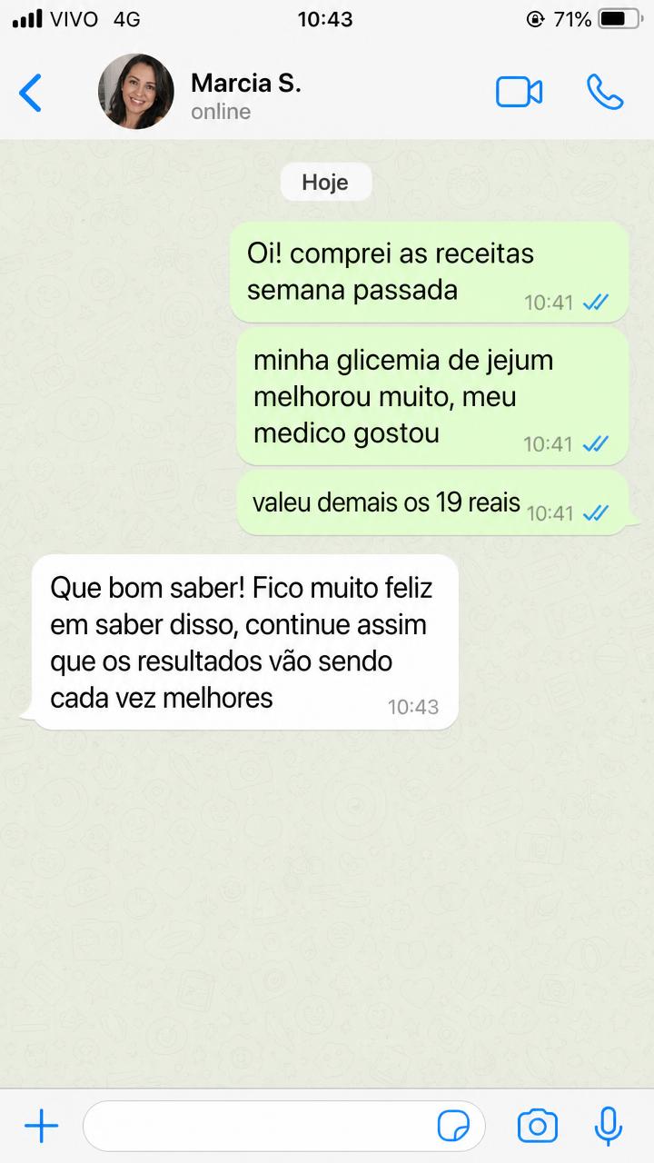 Print de conversa de WhatsApp de aluna Marcia