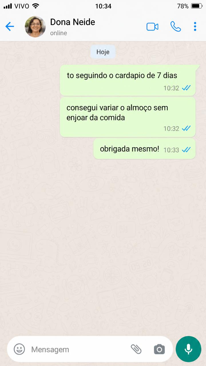 Print de conversa de WhatsApp de aluna Neide